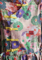 Fine Button Patchwork Print Dresses Spring