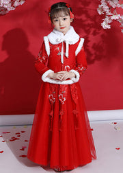 Fine Champagne Peter Pan Collar Warm Fleece Tassel Kids Coats And Tulle Skirts Two Pieces Set Long Sleeve