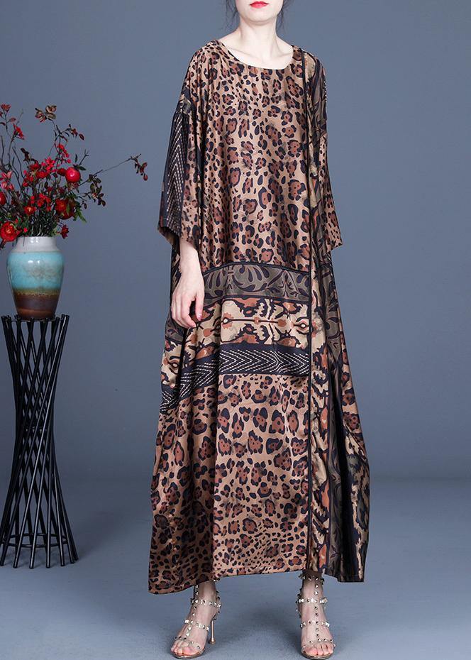 Fine Chocolate Leopard asymmetrical design Chiffon Party Dress Summer Spring - SooLinen