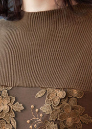Fine Chocolate Embroidered Patchwork Warm Fleece Dresses Winter