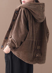 Fine Chocolate Hooded Corduroy Winter Coats Warm Outwear