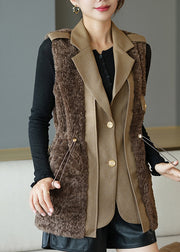 Fine Chocolate Notched Patchwork Button Faux Fur Waistcoat Fall