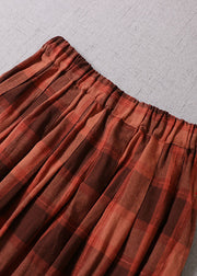Fine Chocolate Plaid wrinkled Pockets Cotton Skirt Spring