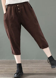 Fine Coffee Pockets Patchwork Linen Crop Pants Summer
