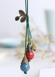 Fine Colorblock Hand Knitting Pearl Leaf Pendant Necklace