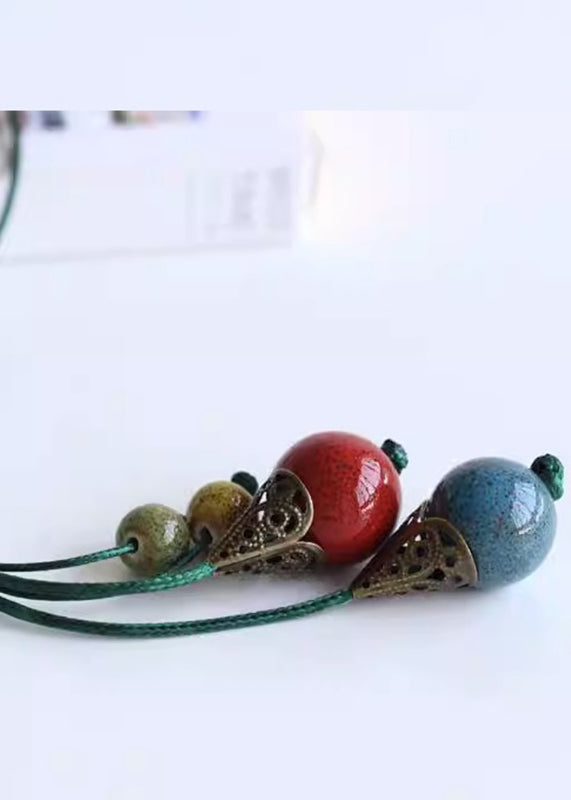 Fine Colorblock Hand Knitting Pearl Leaf Pendant Necklace