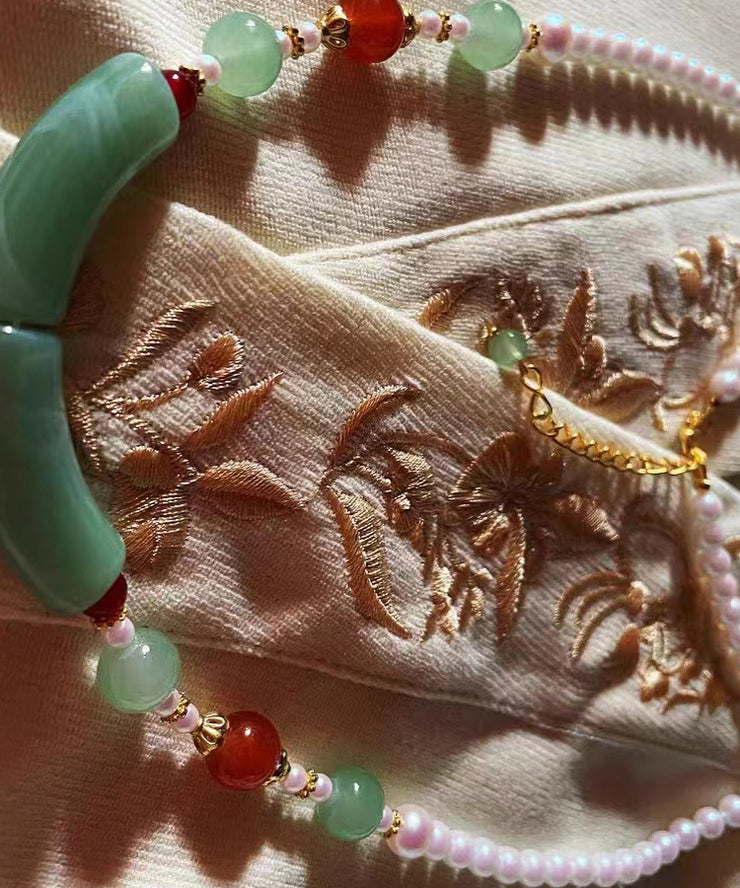 Fine Colorblock Jade Pearl Yingluo Pendant Necklace