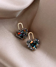 Fine Colorblock Metal Zircon Love Drop Earrings