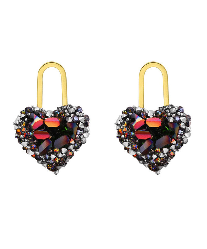 Fine Colorblock Metal Zircon Love Drop Earrings