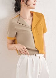 Fine Colorblock V Neck Patchwork Chiffon Shirt Summer