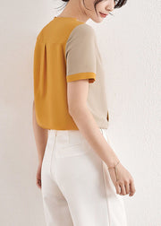 Fine Colorblock V Neck Patchwork Chiffon Shirt Summer