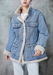 Fine Denim Blue Thick Fleece Wool Lined Jackets Winter