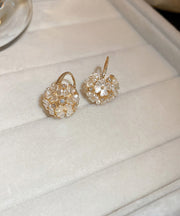 Fine Gold Alloy Acrylic Zircon Ball Floral Stud Earrings