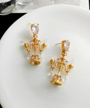 Fine Gold Copper Overgild Glass Ceiling Lamp Stud Earrings