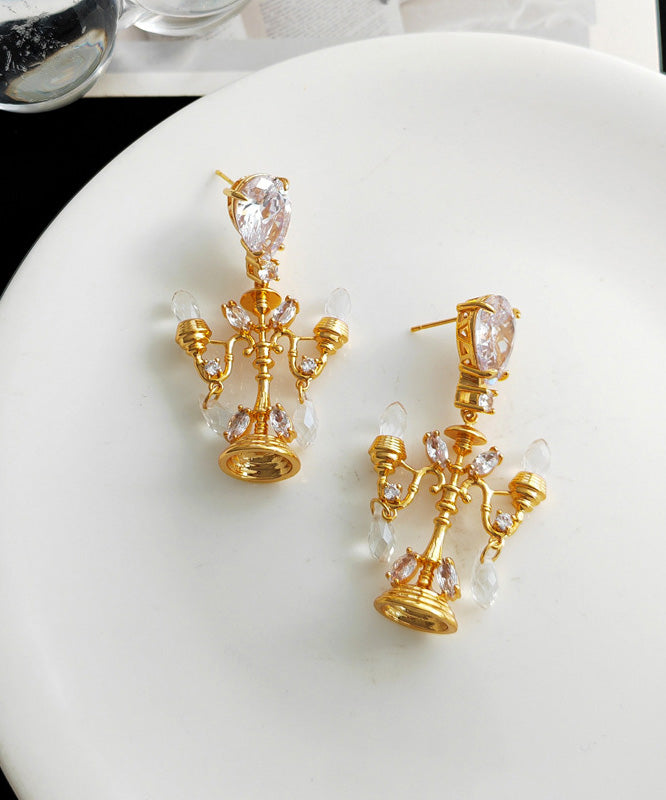 Fine Gold Copper Overgild Glass Ceiling Lamp Stud Earrings