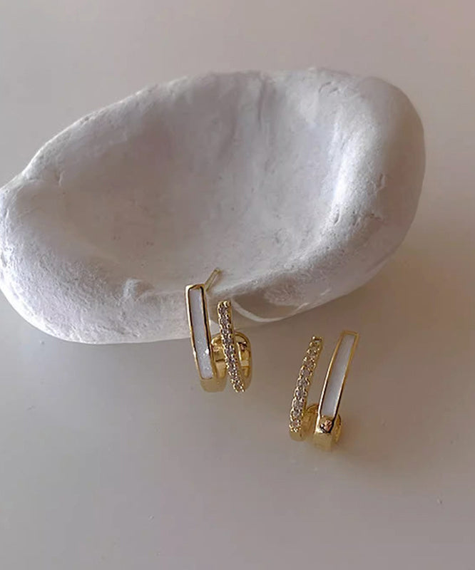Fine Gold Copper Overgild Oil Drip Zircon Hoop Earrings