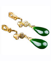 Fine Gold Sterling Silver Jade Zircon Water Drops Drop Earrings