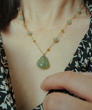 Fine Gold Sterling Silver Overgild Jade Buddha's Pendant Necklace