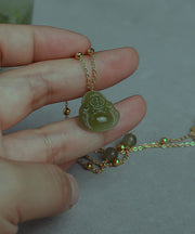 Fine Gold Sterling Silver Overgild Jade Buddha's Pendant Necklace