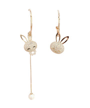 Fine Gold Sterling Silver Zircon Asymmetric Design Rabbit Tassel Drop Earrings