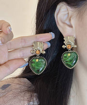 Fine Green Alloy Gem Stone Love Drop Earrings