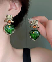 Fine Green Alloy Gem Stone Love Drop Earrings