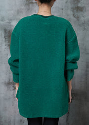 Fine Green Asymmetrical Patchwork Faux Fur Loose Sweatshirt Spring