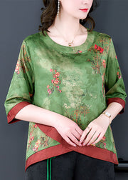 Fine Green Asymmetrical Patchwork Silk Shirts Bracelet Sleeve