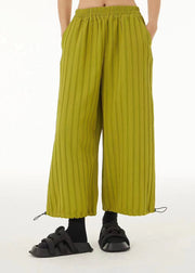 Fine Green Elastic Waist Striped Drawstring Wide Leg Pants Trousers Summer