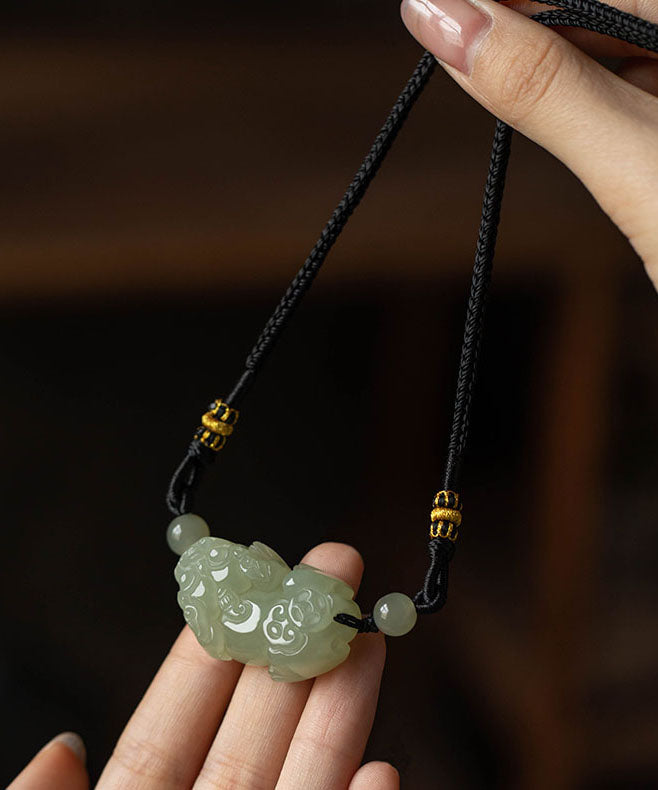 Fine Green Jade A Mythical Wild Animal Pendant Necklace