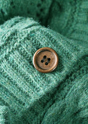 Fine Green Loose Ruffles Embroidered Button Fall Knit Sweater