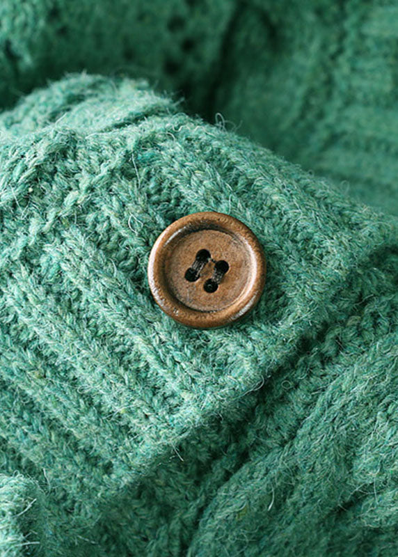 Fine Green Loose Ruffles Embroidered Button Fall Knit Sweater