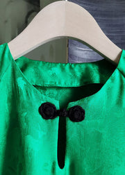 Fine Green O Neck Patchwork Jacquard Silk Shirts Summer