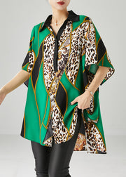 Fine Green Oversized Leopard Print Chiffon Shirts Summer