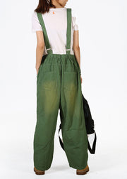 Fine Green Pockets Print Denim Carpenter Pants Summer