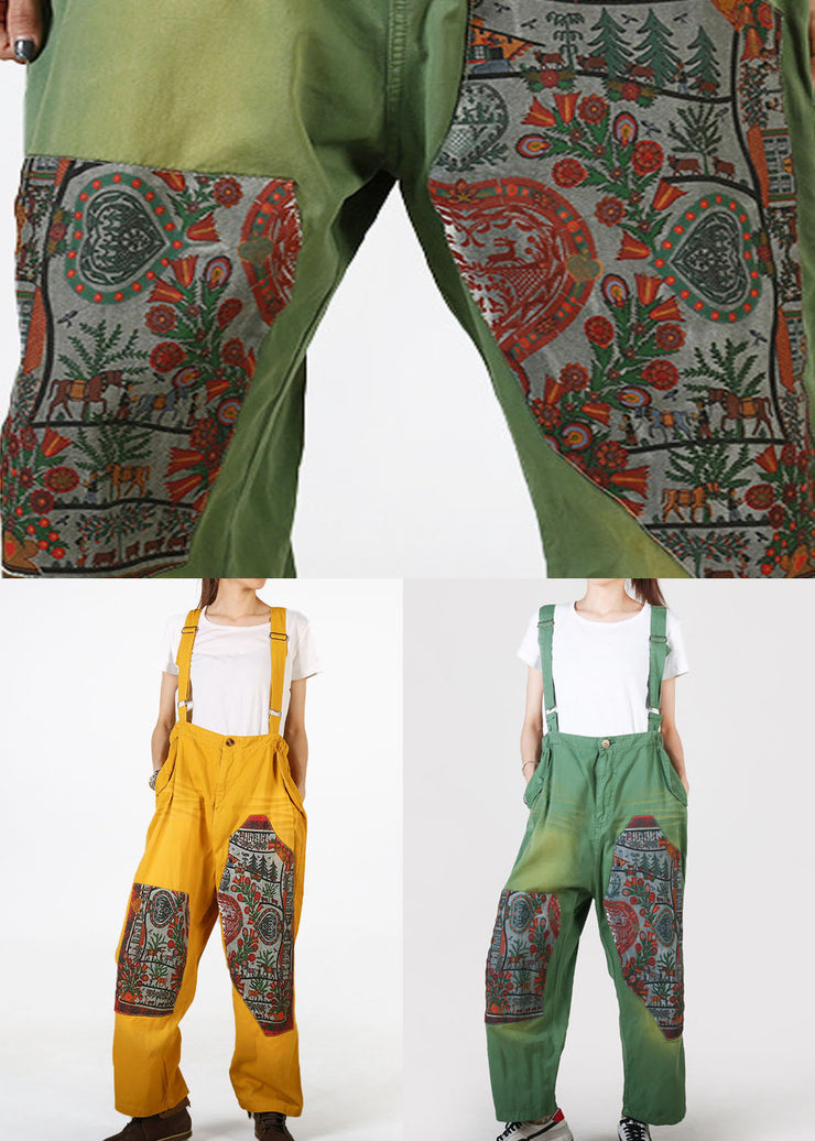 Fine Green Pockets Print Denim Carpenter Pants Summer