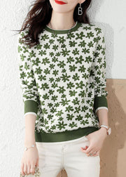 Fine Green Print Knit Knit top Winter