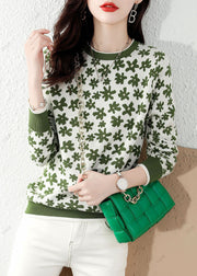 Fine Green Print Knit Strickoberteil Winter