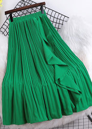 Fine Green Ruffled Elastic Waist Silk Pleated Skirts Summer