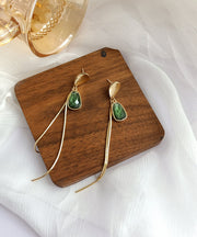 Fine Green Steling Silver Alloy Resin Tassel Drop Earrings