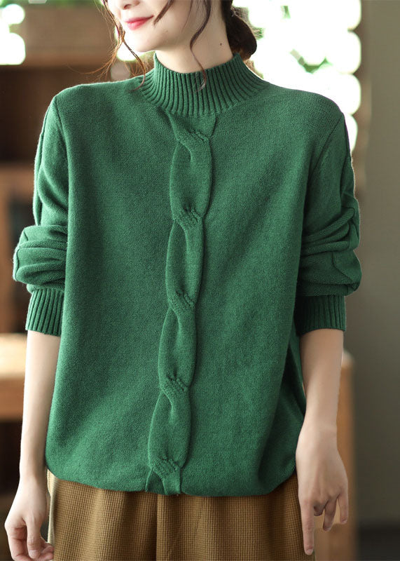 Feiner grüner Rollkragen-Pullover mit losem Strickpullover für den Winter