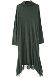 Fine Green Turtleneck Patchwork Fall Knit Sweater Dress - SooLinen
