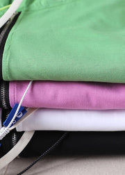 Fine Green hooded Patchwork Cotton Blouses Summer - SooLinen