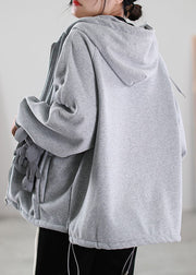 Feine graue Kapuzentaschen Warme Fleece-Sweatshirts Top Frühlingsmantel