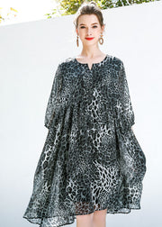 Fine Grey Oversized Leopard Print Chiffon Maxi Dresses Summer