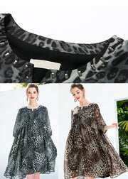 Fine Grey Oversized Leopard Print Chiffon Maxi Dresses Summer