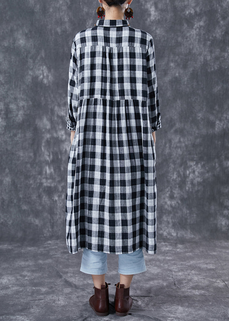 Fine Grey Oversized Plaid Cotton Maxi Dresses Spring
