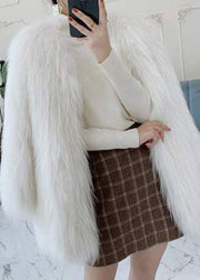 Fine Grey V Neck Leather And Fur Coat Winter