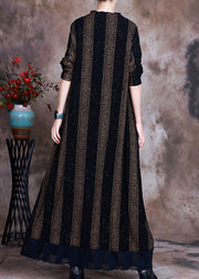 Fine Khaki Asymmetrical Striped Dress Spring