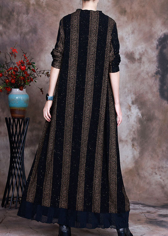 Fine Khaki Asymmetrical Striped Dress Spring